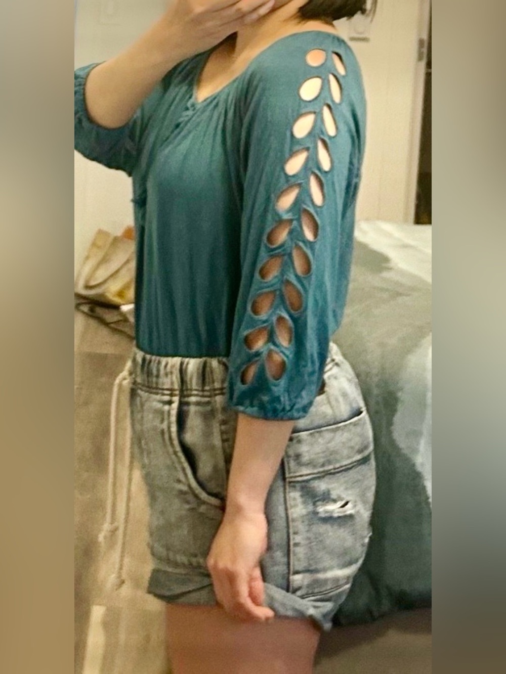 Anthropologie Deletta Cutout Sleeve Top XS Teal